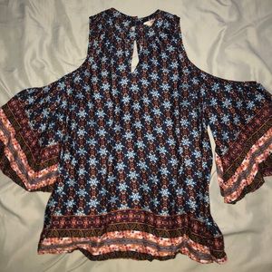 size small navy blue and orange blouse